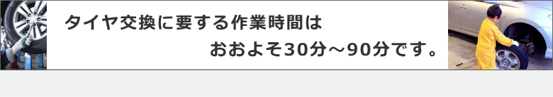 タイヤ交換に要する作業時間はおおよそ30分～90分です。